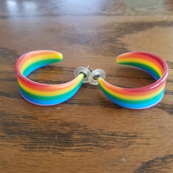 Rainbow Acrylic Hoop Earrings - Picture 2 of 3
